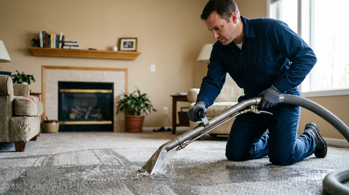 Water damage restoration technician working near Cadogan, PA